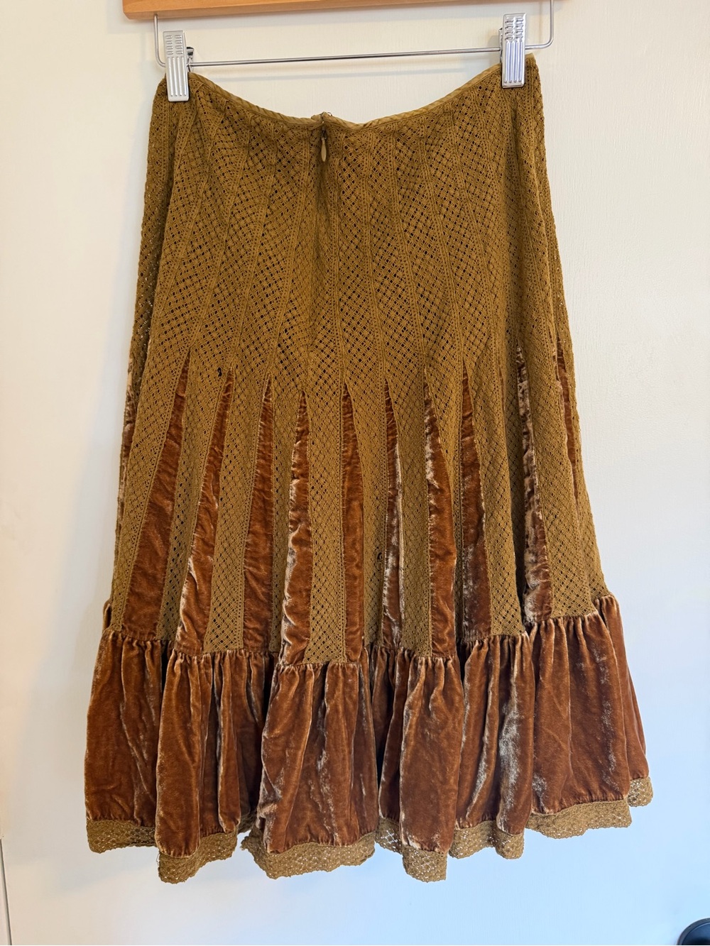 Free People Olive Brown Velvet-Panel Midi Skirt - Picture 4 of 8